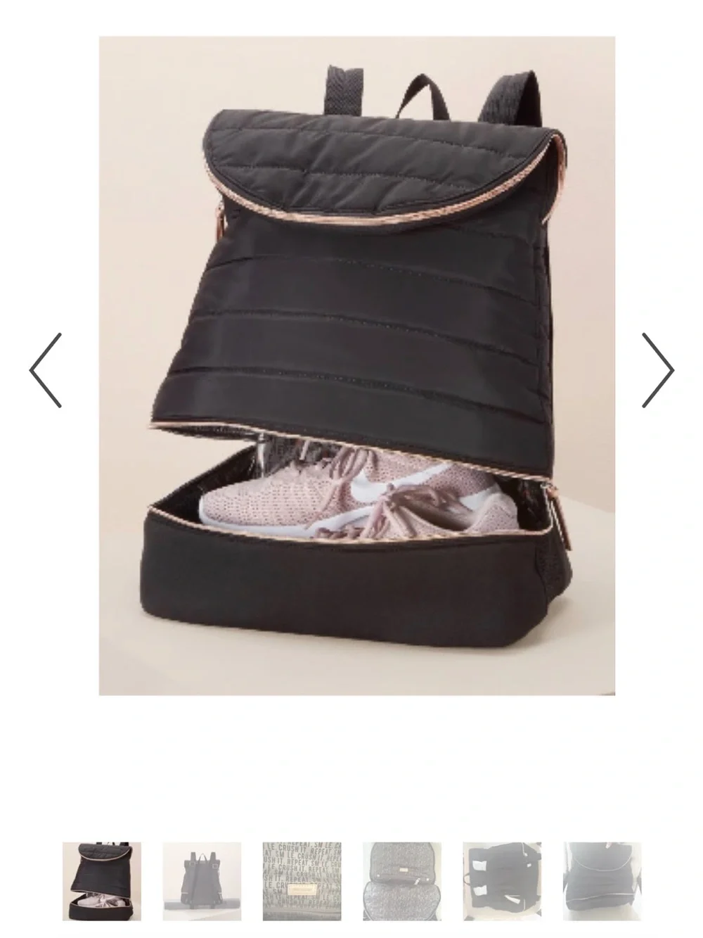 Stella & Dot Black Quilted Backpack with Rose Gold Accents